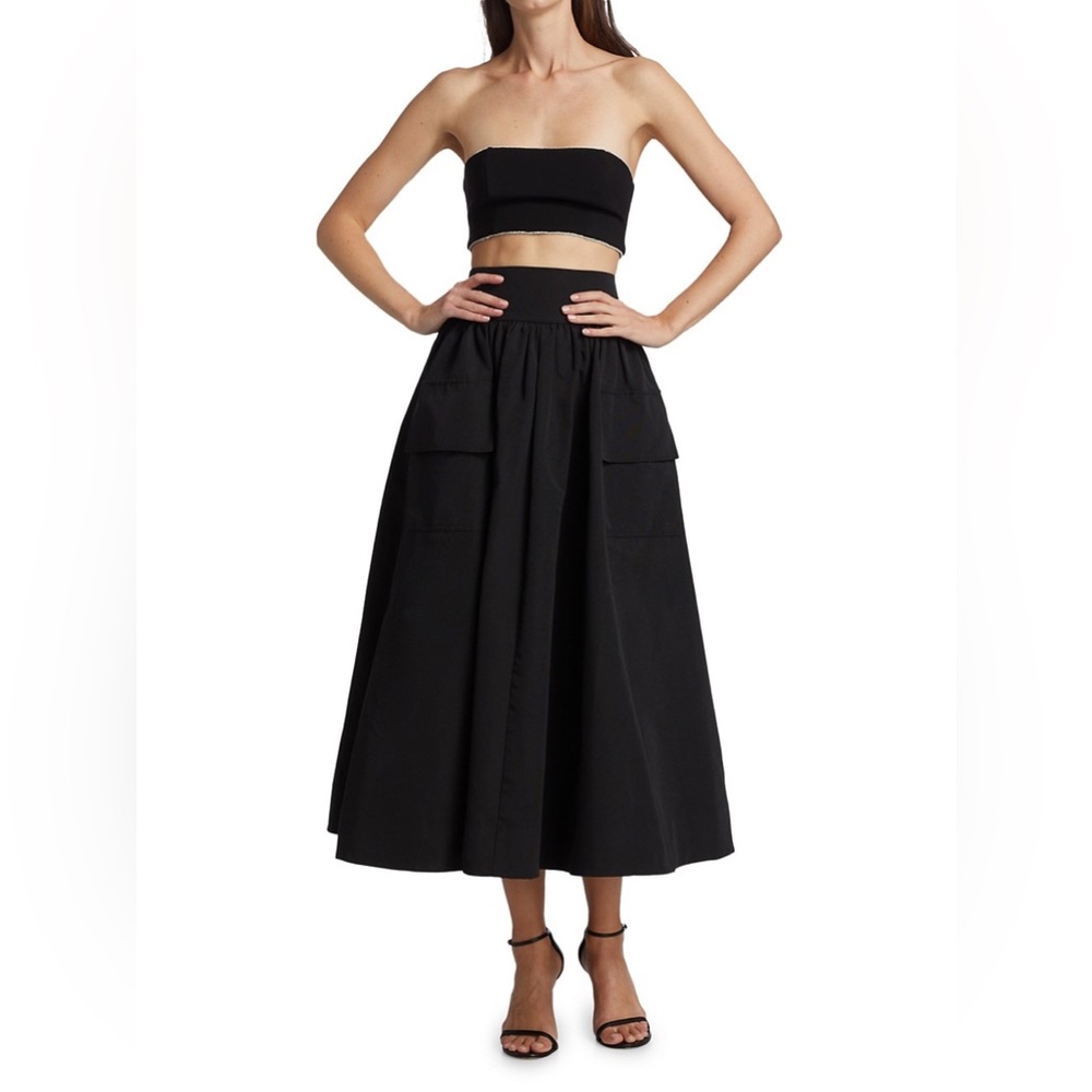 STAUD Irises Full Midi Skirt in Black